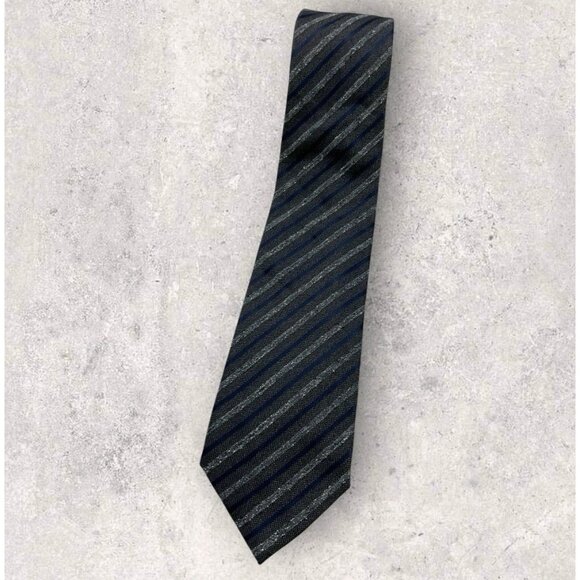 Z ZEGNA Silk Tie ITALY Gray Striped W:3.2" EUC - Picture 1 of 6